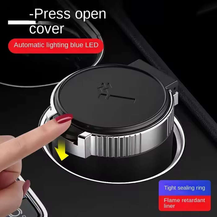 Gold - Car Ashtray with Lid Anti Smell with LED Light Car Portable Ashtray for Car and Home