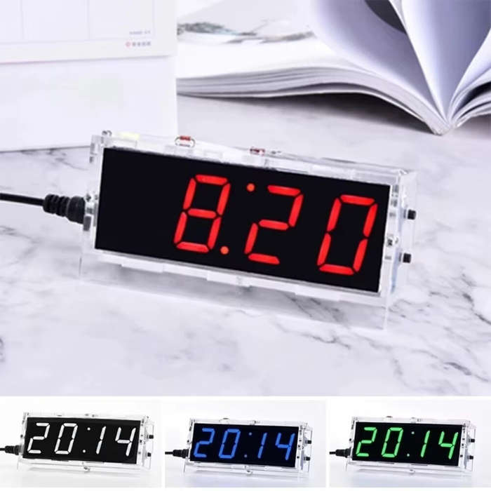 Blue - DIY Digital LED Clock Kit Light Control Temperature Display Transparent Case Soldering Projec