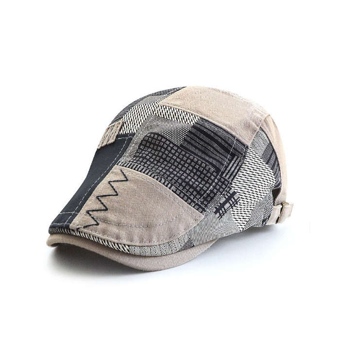 Light Grey - Collrown Men Berets Retro Patchwork Plaid hat Men's Flat Cap England Newsboy Cap Classi