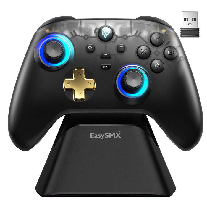 Black - EasySMX D05 Tri-mode Wireless Gaming Controller with Hall Effect Joysticks and Triggers 1000