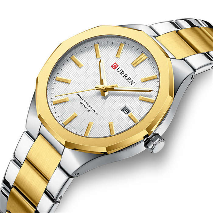Black - CURREN Men's Luminous Quartz Watch Stainless Steel Strap Waterproof Calendar Business Casual