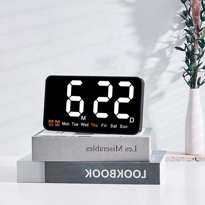 Blue - Large Display Led Digital Wall Clock Brightness Adjustable Voice Control Display Temperature