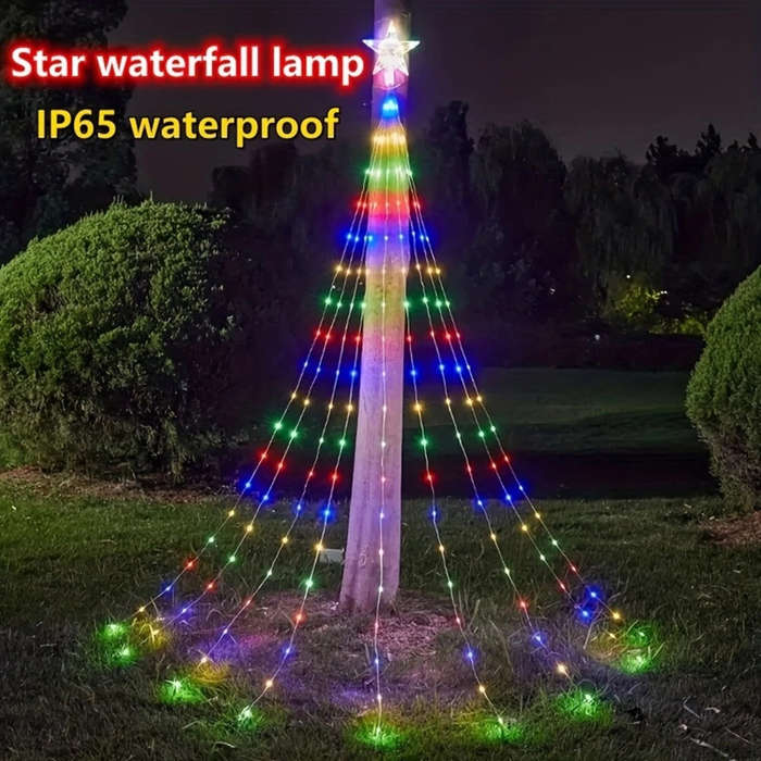 Warm Light - 198 LED Five-Pointed Star Light Waterfall Light Water Trailing Light Christmas Holiday