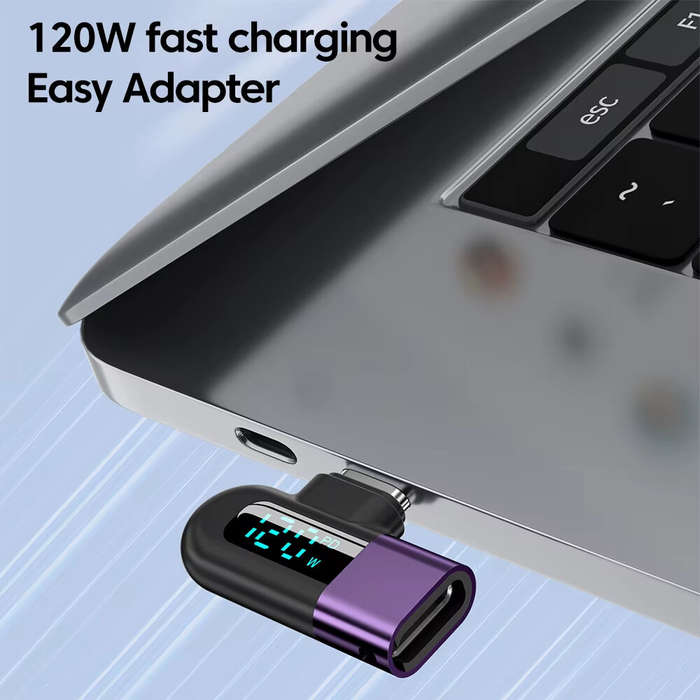 Purple - 6A Type-C OTG Adapter 120W Fast Charging Digital Display USB-C to C Converter 480Mbps Data