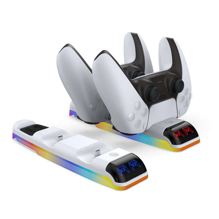 White - DOBE PS5/PS5 Slim Controller Charger Dual Charging Dock Station Wireless Gamepad Charger Top