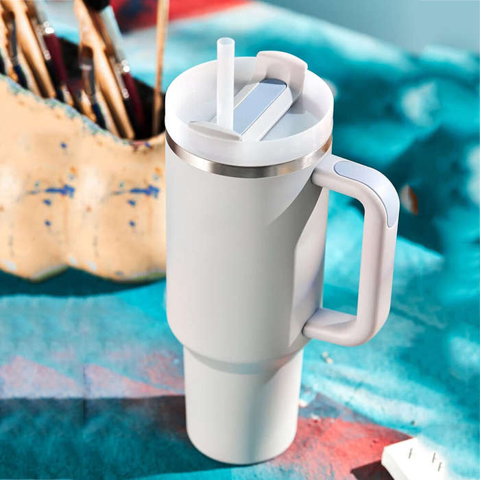 Pink - 40oz Stainless Steel Vacuum Insulated Tumbler with Handle Straw Lid and Straw for Water Iced