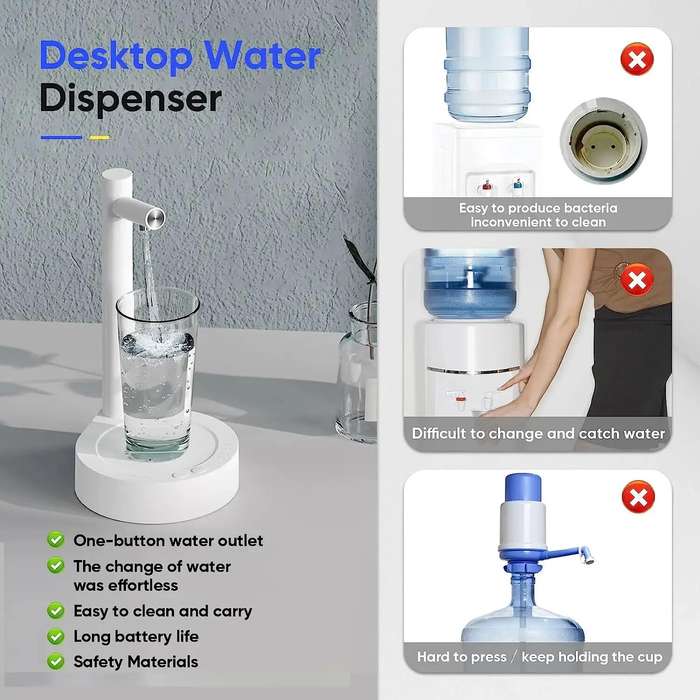 Black - Desktop Water Bottle Dispenser Automatic Smart Electric Water Dispensers for 5 Gallon & Univ