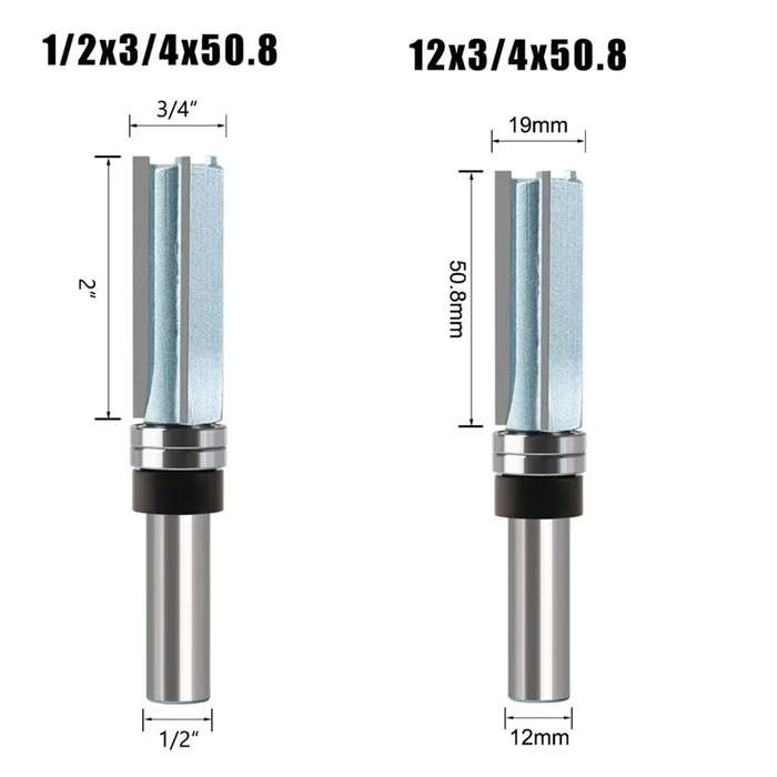 12mm Shank - 1/2 Inch 12mm Shank 3 Flutes Straight Cut Router Bit with Bearing Straight Grooving Bit