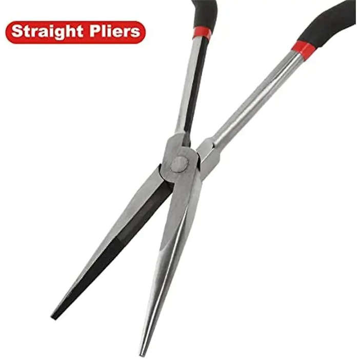 4 PCS - 4PCS Long Needle Nose Pliers Set 11 Inch Carbon Steel with Rubber-Coated Grips for Automotiv