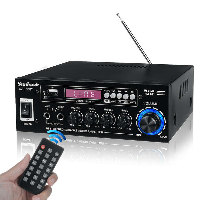 UK Plug - Sunbuck AV-660BT 2000W bluetooth 5.0 Audio Power Amplifier EQ Stereo AMP Car Home 2CH AUX
