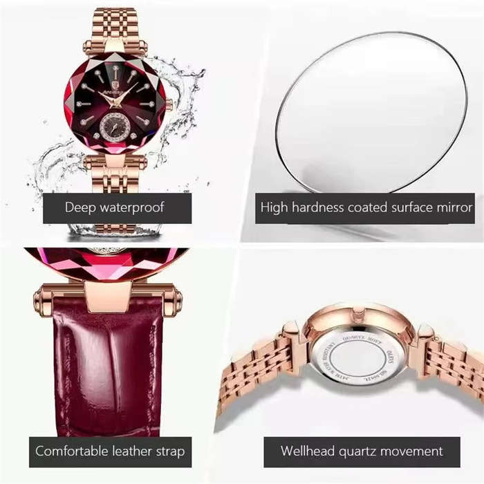 Red - POEDAGAR Women Watches Fashion Rhinestones Dial Leather Quartz Watch Top Brand Luxury Waterpro