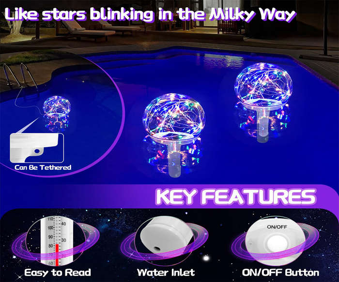 Warm light - Solar Powered Floating Pool Thermometer Easy to Read Night Display Waterproof High Accu