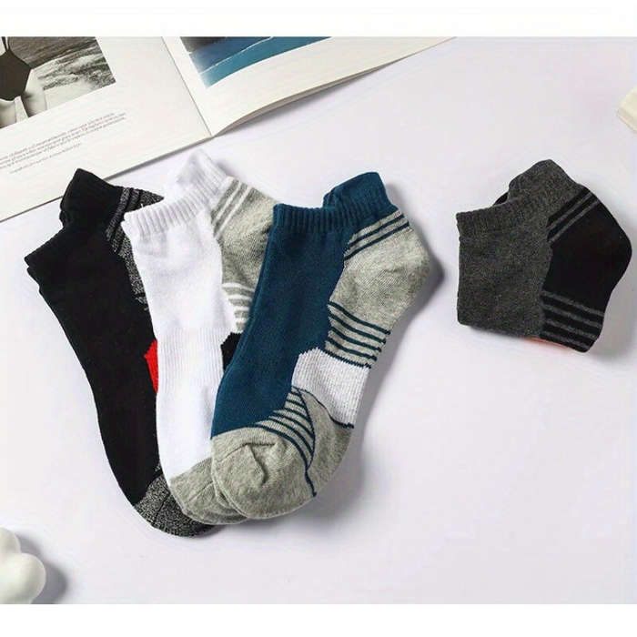 #01 - 5 Pairs Men's Cotton Breathable Athletic Short Socks, Men's Low Cut Sweat-Wicking Ankle Socks,