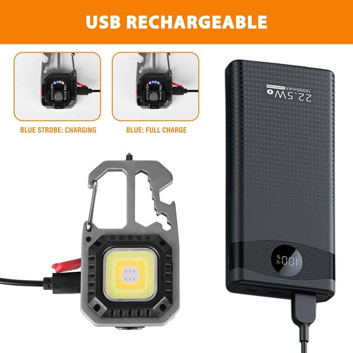 Grey - Mini LED Flashlight Work Light Portable Pocket Flashlight Keychains USB Rechargeable for Outd