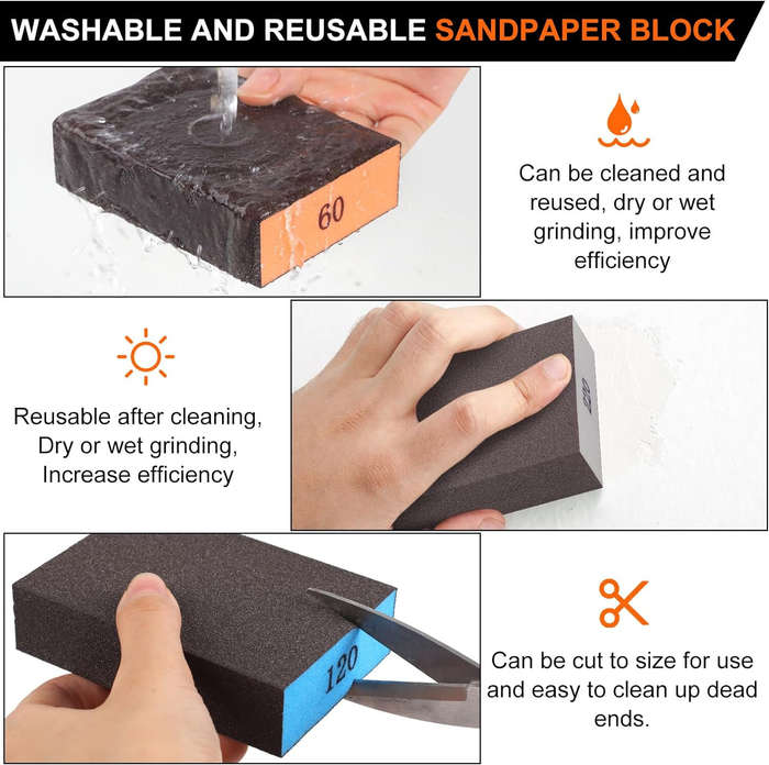 8 PCS - 8pcs Sanding Sponges Assorted Grits 60 80 120 220 Washable Reusable Sandpaper Blocks for Woo