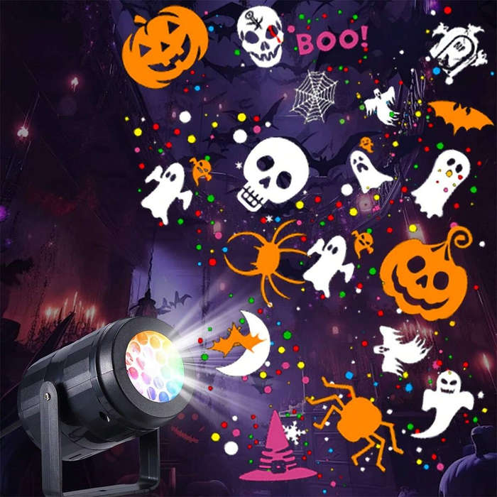 EU Plug - 16 Patterns Halloween Atmosphere Decoration Light Halloween Projection Lamp LED Fantasy Li