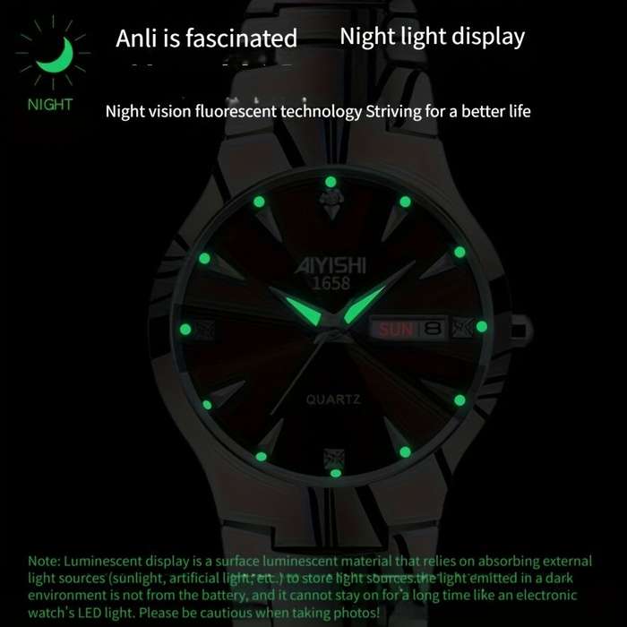 Black - AIYISHI Men Business Watch Waterproof Automatic Quartz Watches Luminous Double Date Wristwat