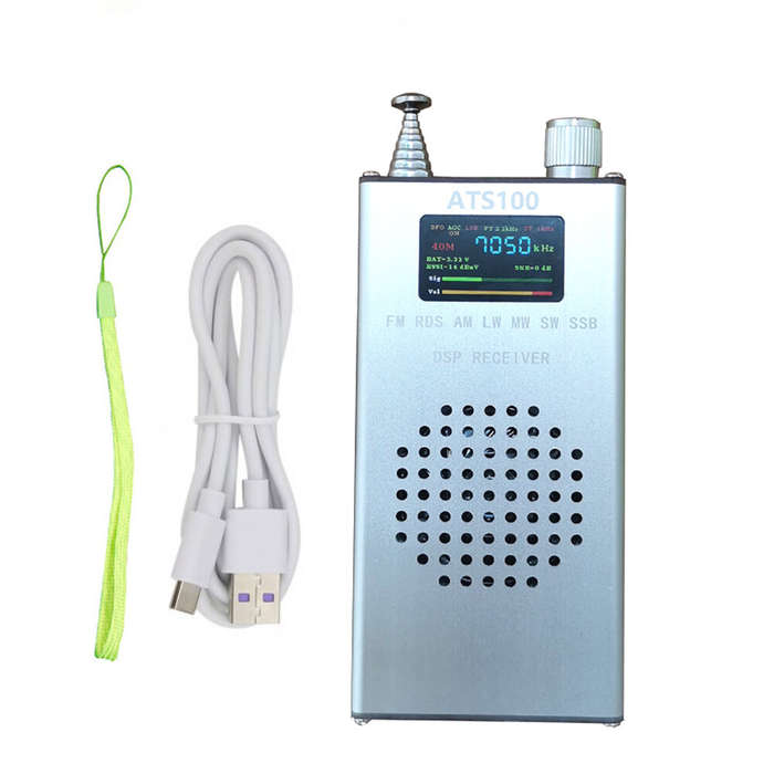 ATS100 SI4732 Portable Radio Receiver FM AM LW MW SW SSB LCD Display Whip Antenna In-Built Lithium B