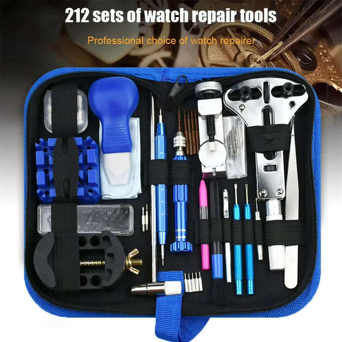 212pcs - 212pcs Watch Repair Tool Kit - Aluminum Alloy Watchmaker Set with Pry Knife, Screwdrivers,