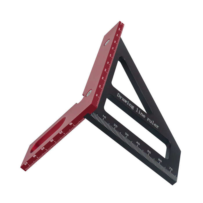 Black - Aluminum Alloy 3D Angle Measuring Ruler Square Protractor Woodworking Ruler 45/90 Degree Mea