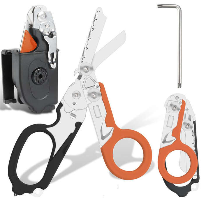 Orange - IPRee Foldable Tactical Medical Scissor Emergency Rescue Shear First Aid Kit Scissors Plier