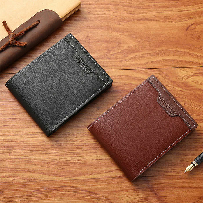 Black - Men's PU Leather Wallet Slim Purses Multifunction Card Holder Large Capacity Bags Coin Purse