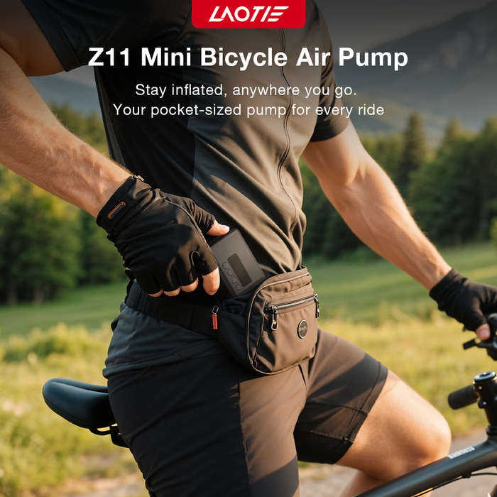 Black - LAOTIE Z11 130PSI Mini Electric Pump - Ultra-Light Portable Air Compressor with LED & Auto-S