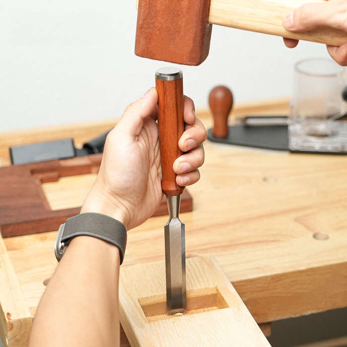 A - 20mm Piercing Shank Woodworking Chisel Chrome Vanadium Steel African Rosewood Handle Flat Chisel