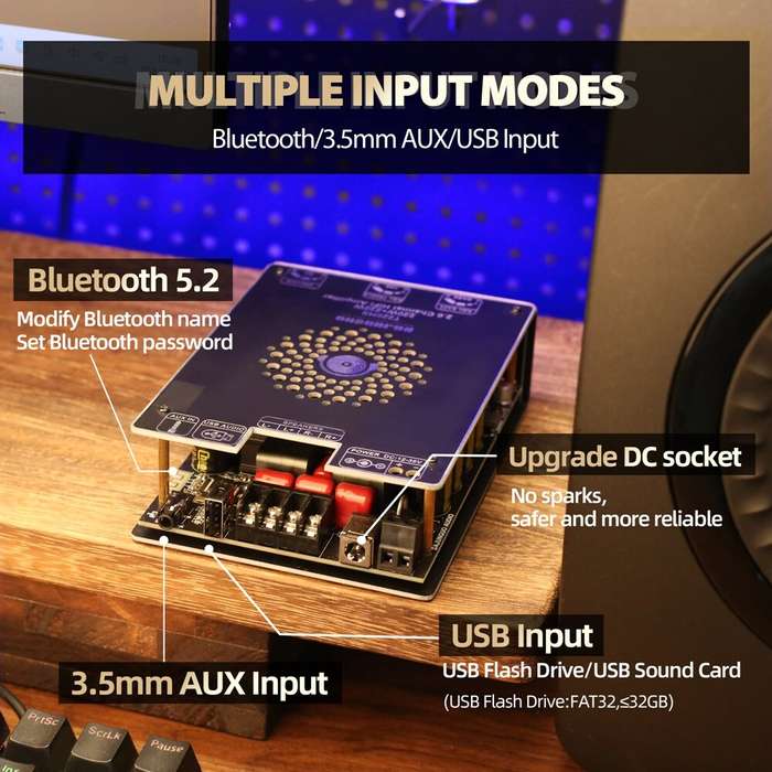 Black - T220HS bluetooth 5.2 Amplifier Board 220W+220W Stereo Channel HiFi Amplifier TPA3251 Audio M