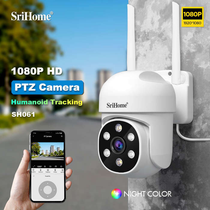 EU Plug - Srihome SH061 1080P 2MP HD WiFi Home Security Camera PTZ AI Wireless Monitoring Camera Nig
