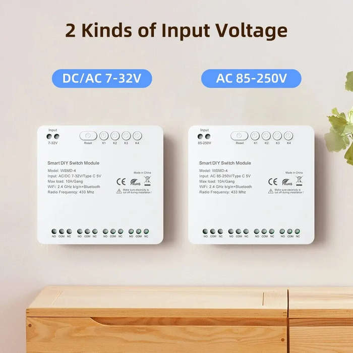 AC/DC 7-32V - Tuya WiFi Smart 4 Channel RF Momentary Inching Relay Self-Lock Switch Module DIY WiFi