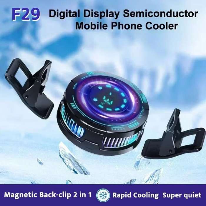 Black - F29 Phone Magnetic/ Back-clip Semiconductor Cooling Radiator with Temperature Display for IO