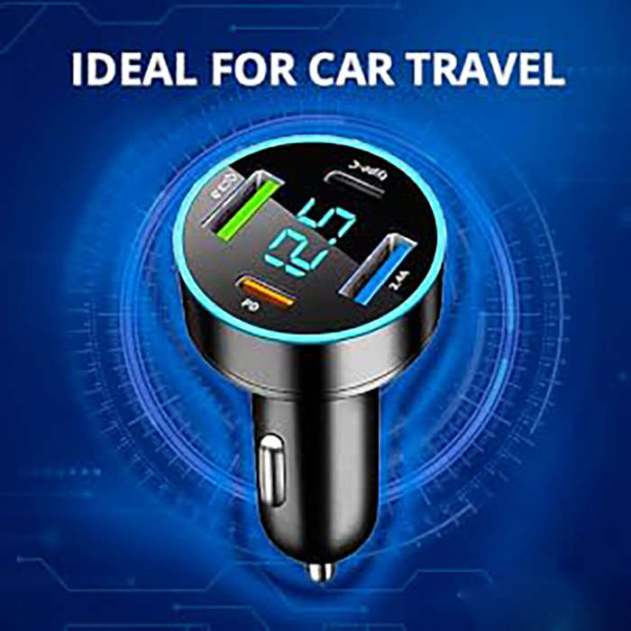 Black - 66W Fast Charge Car Charger 4 USB PD20W Type-C QC3.0 Display Car Charger USB Charger 4 Port