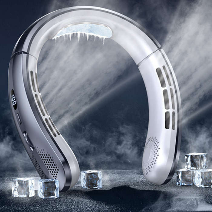 Grey - Tevorex Portable Neck Fan 5000mAh USB Rechargeable Lightweight Bladeless Silent Design 100 Ge