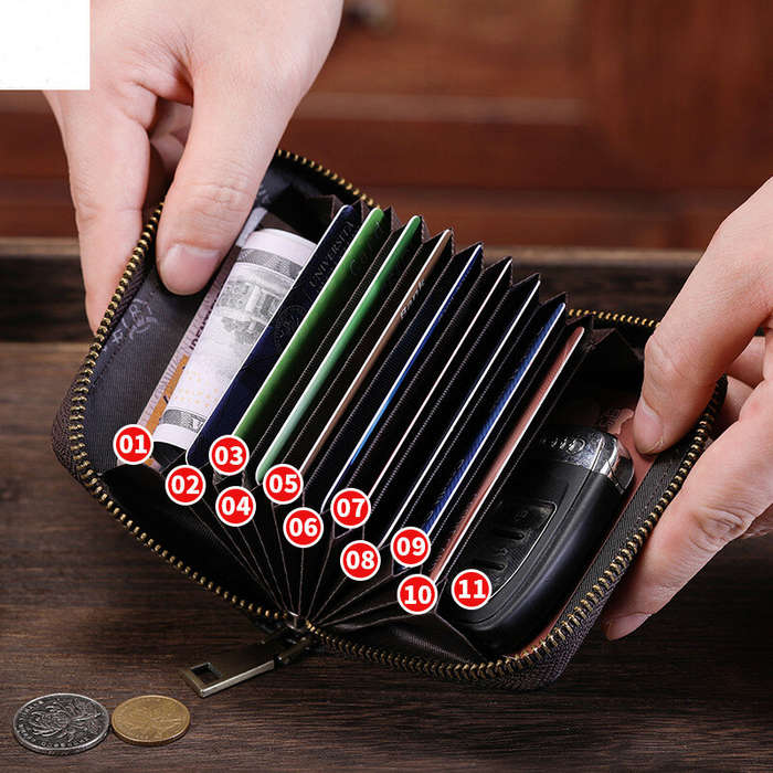 Black - BULLCAPTAIN Men's Genuine Leather Wallet 11 Card Slots Credit Card Holder Mens Casual Busine