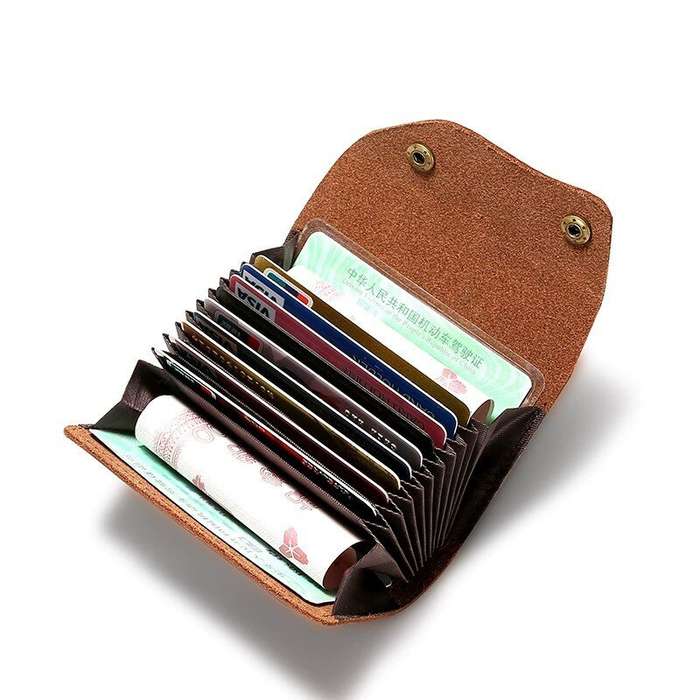 Coffee - Ekphero Handmade Leather Credit Card Holder Wallet for Men Vintage Genuine Leather Multi-sl