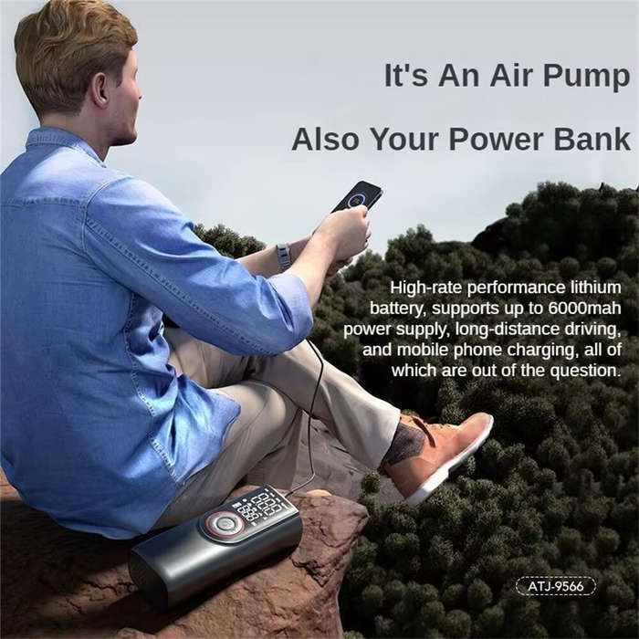 Black - Wireless Tire Inflator Pump Portable Electric Air Compressor 6000mAh Rechargeable Digital Di