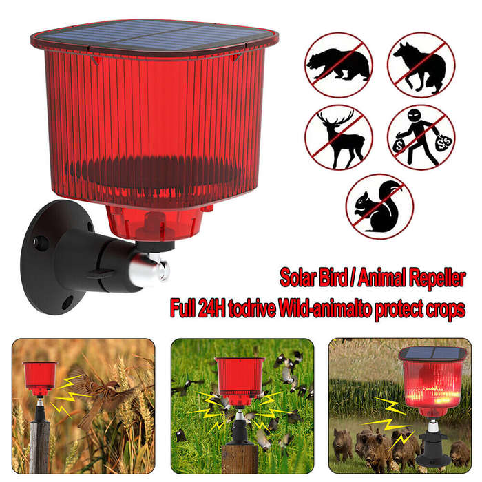 Red - Solar Powered Animal Repeller Infrared Motion Sensor Alarm Light Waterproof Anti-Theft Repelle