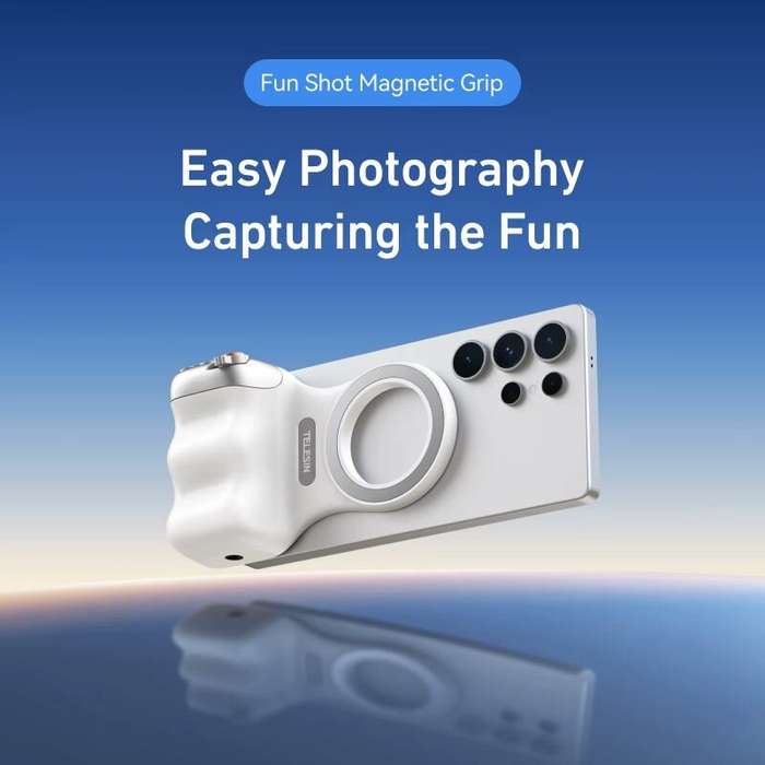 White - TELESIN Magnetic Phone Camera Shoot Hand Grip Phone Holder Shooting Aid Remote Control Handl
