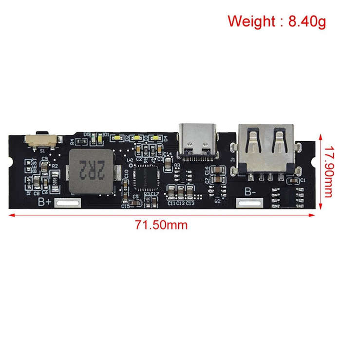 Black - 18W PD Fast Charge Module QC3.0 USB-A Output Synchronous Boost for Multiple Devices With Ind