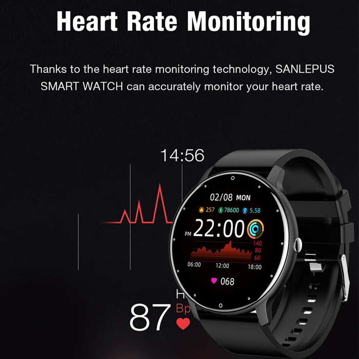 Black - LIGE 1.28inch HD Screen Heart Rate Blood Pressure Blood Oxygen Monitor Sleep Monitoring Mult
