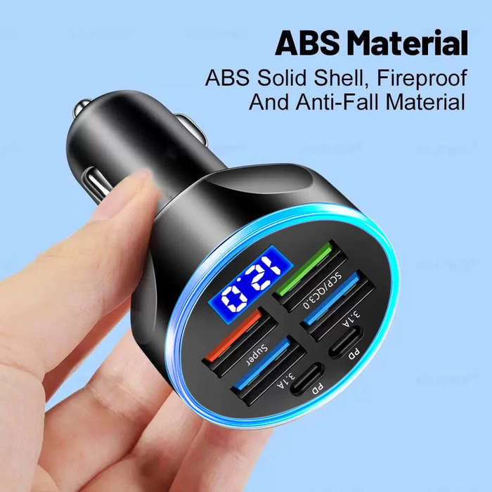 C - 250W PD Car Charger QC3.0 Fast Charge with Digital Display Plug Car Charger Socket Flash Charge