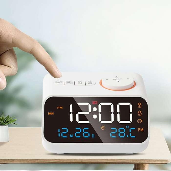 Black - AGSIVO FM Radio Digital Alarm Clock with Dual Alarm / Snooze / Temperature Display / Date Di
