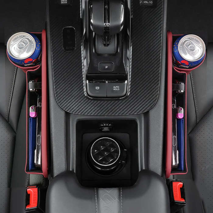 Left - Car Seat Gap Filler Organizer with Cup Holder Storage Box Pocket Universal Car Interior Decor