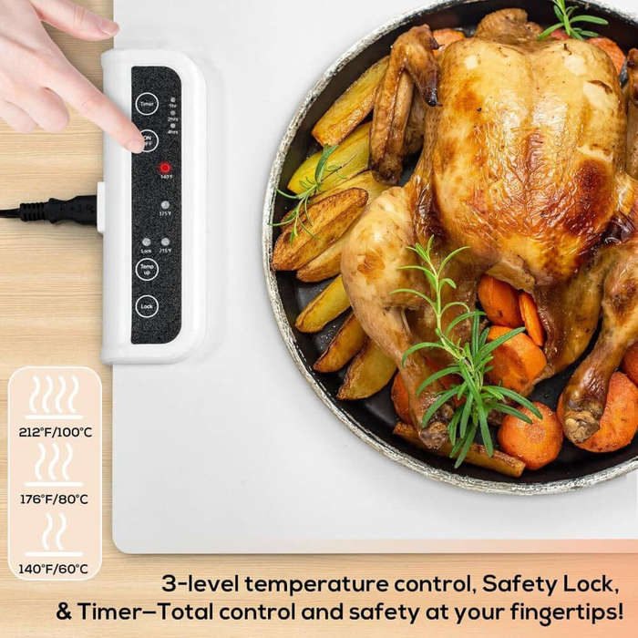 EU Plug - Multifunctional Silicone Insulated Food Warming Board Electric Food Warming Mat 3-Level Te