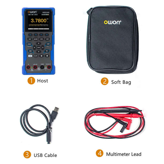 Black - 2in1 OWON HDS160 Oscilloscope Multimeter 60000 Counts True RMS 1MHz 1 Channel AC DC Voltage