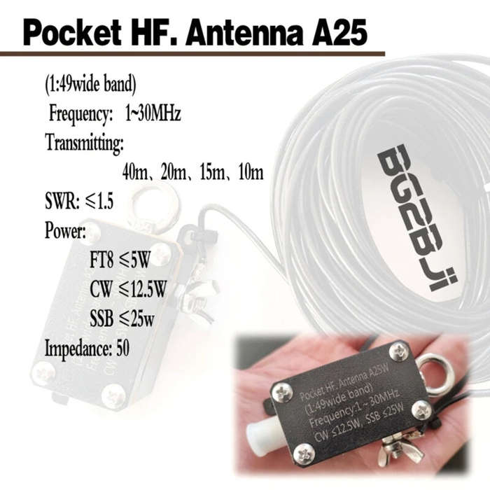 Black - Upgraded Pocket Antenna A25 1-30MHz Shortwave Antenna Radio Inverted V Antenna Shortwave Ant
