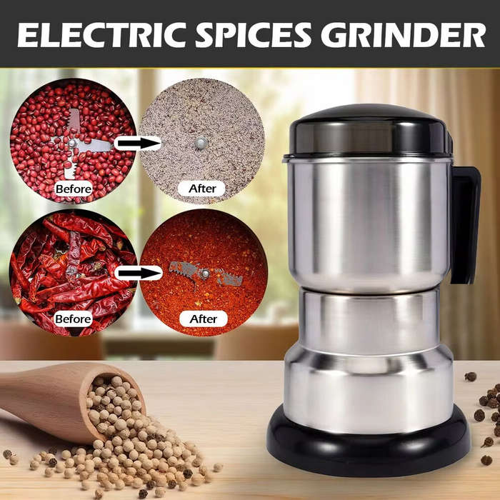UK Plug - 400W Multifunctional Electric Coffee Grinder Adjustable Grinding Levels Stainless Steel fo