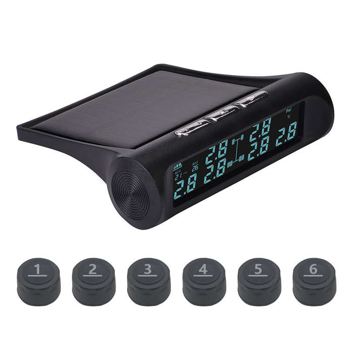 Solar Power Wireless Tire Pressure Monitoring System 6-Wheel External TPMS Tire Detector for Truck B