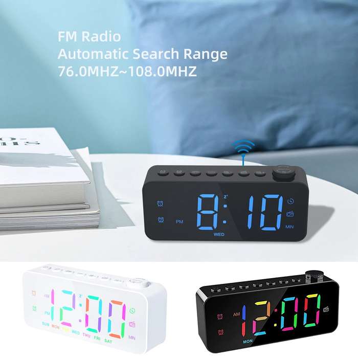 Black - AGSIVO LED Digital Alarm Clock with FM Radio / Dual Alarm / Snooze / External USB Charging P